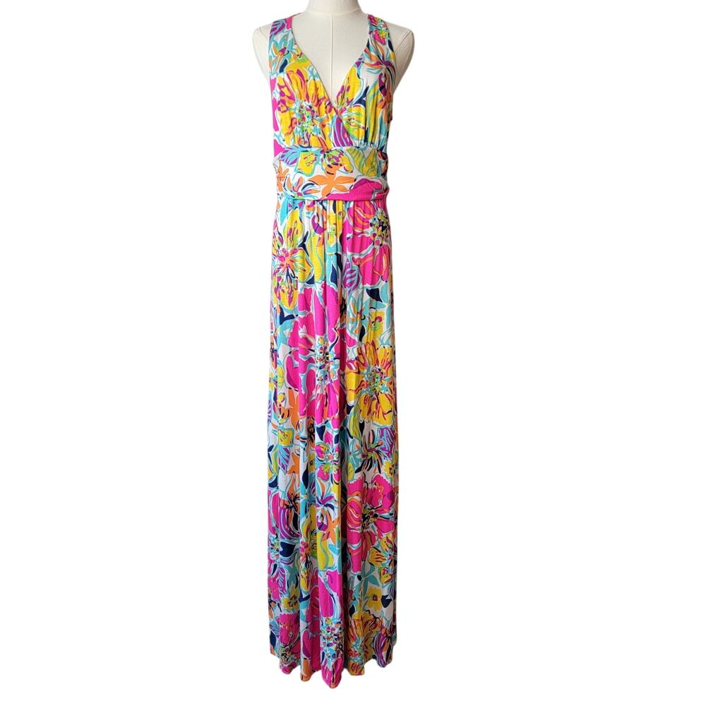 Lilly Pulitzer Maxi Dress Sloane Sleeveless Tropical Resort Floral Sz L